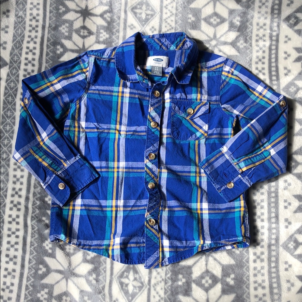 GAP Blue Plaid Button-Down Shirt for Kids